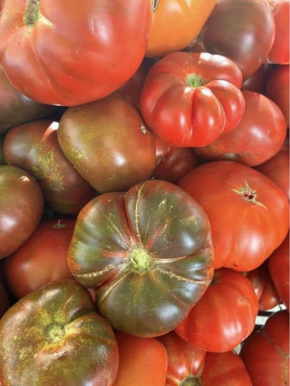 Tomates anciennes sur l'étal